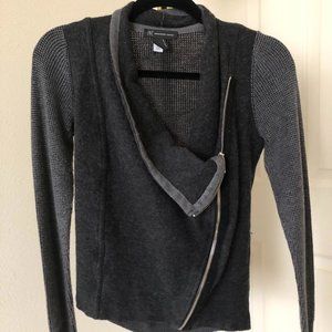 Grey Wool Sweater Moto Jacket Cardigan XS